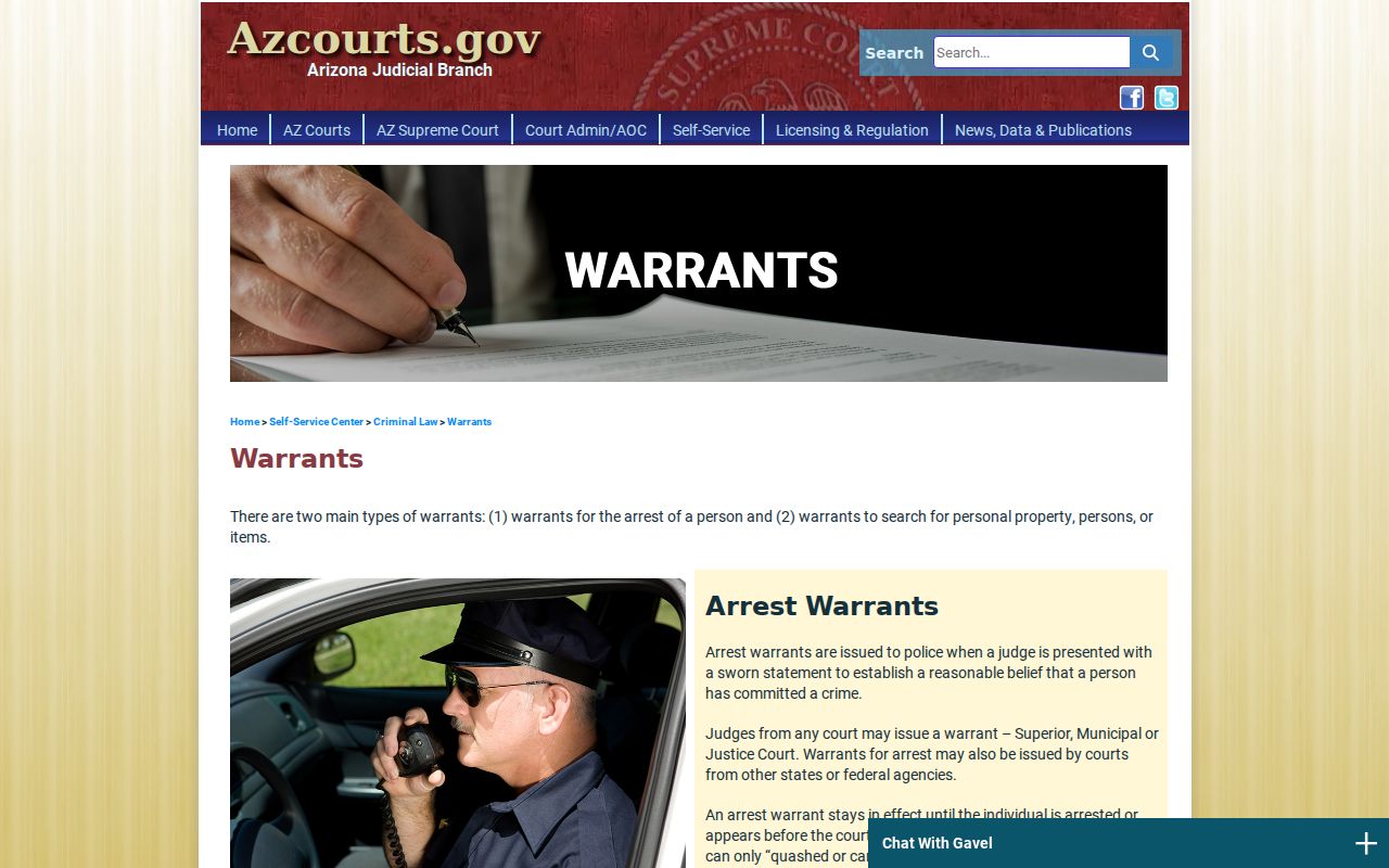 Arizona Judicial Branch arrest and bench warrant guidance for Gila County readers