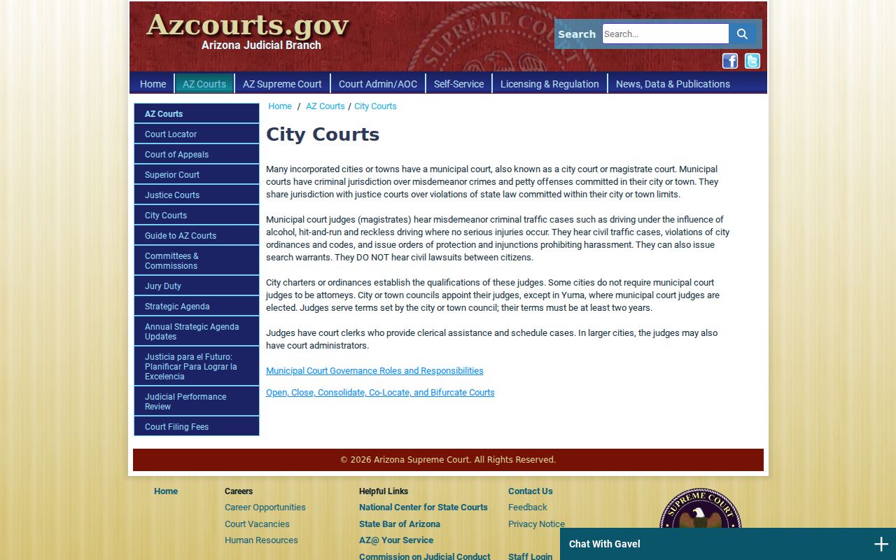 Arizona City Courts overview of municipal jurisdiction and warrant authority